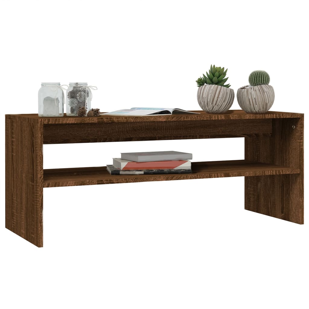 sofabord 100x40x40 cm konstrueret træ brun egetræsfarve