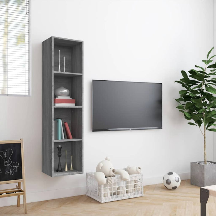 bogreol/tv-bord 143x30x36 cm konstrueret træ grå sonoma-eg
