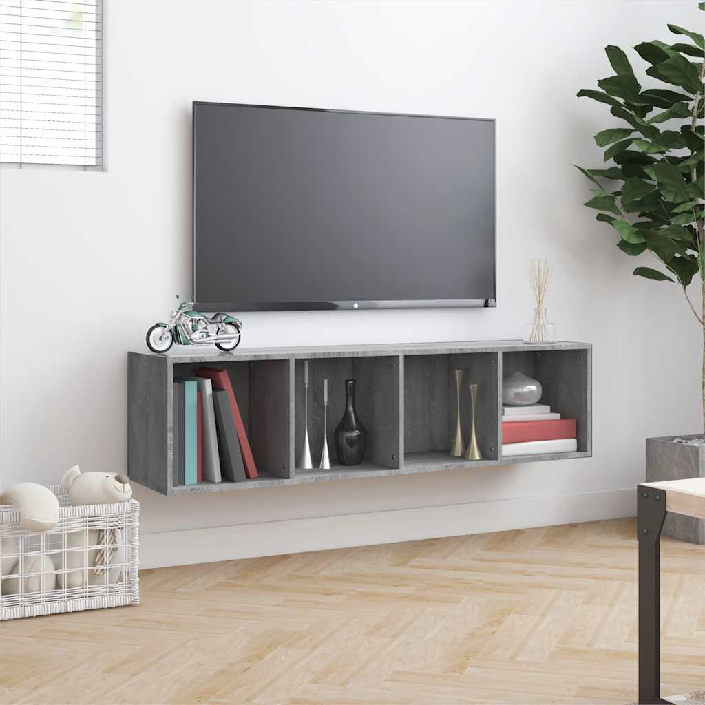 bogreol/tv-bord 143x30x36 cm konstrueret træ grå sonoma-eg