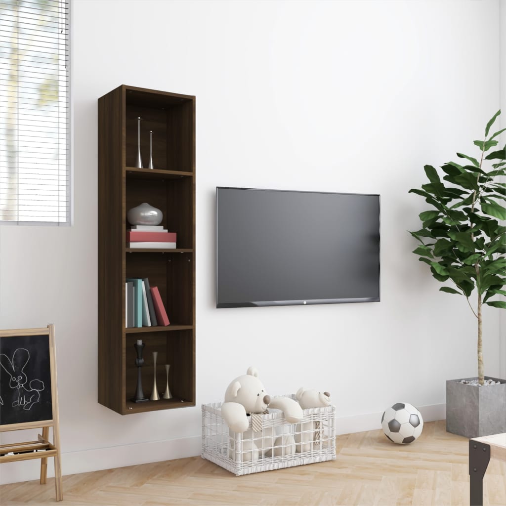 bogreol/tv-skab 143x30x36 cm konstrueret træ brun egetræ