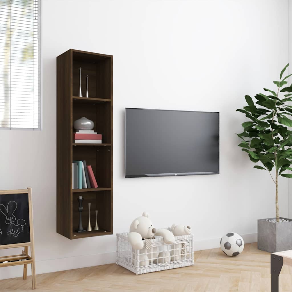 bogreol/tv-skab 143x30x36 cm konstrueret træ brun egetræ