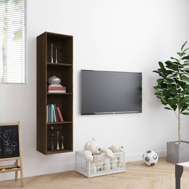 bogreol/tv-skab 143x30x36 cm konstrueret træ brun egetræ