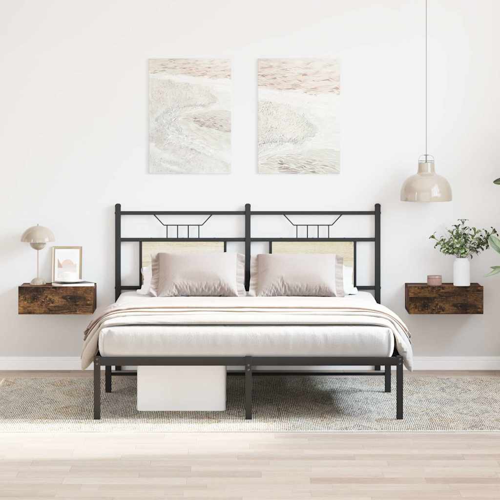 væghængte natborde 2 stk. 40x30x15 cm konstrueret træ røget eg