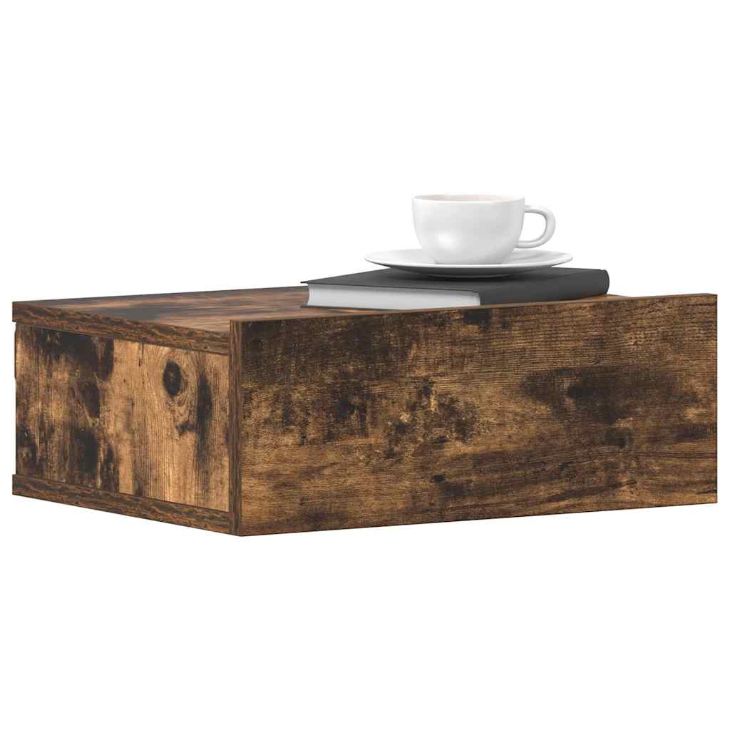 væghængte natborde 2 stk. 40x30x15 cm konstrueret træ røget eg