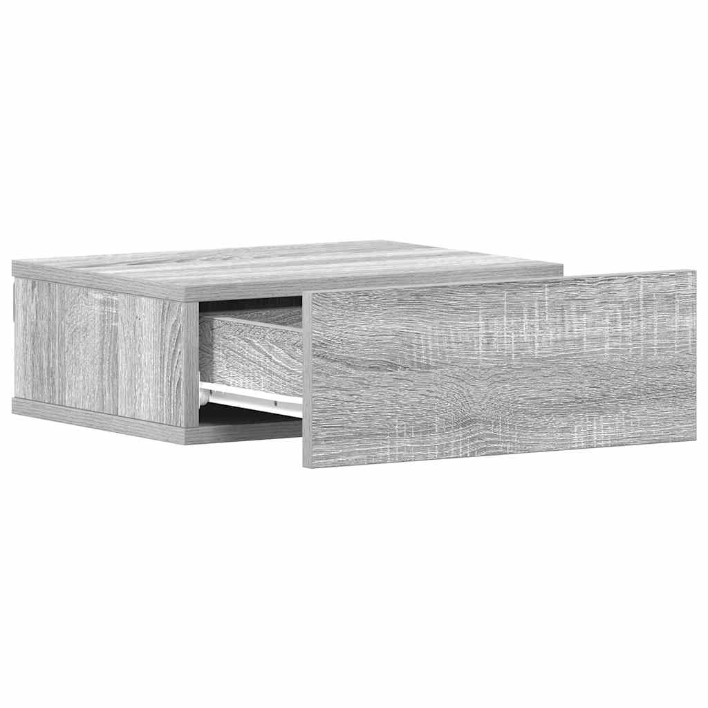 natborde til væg 2 stk. 40x30x15 cm konstrueret træ grå sonoma
