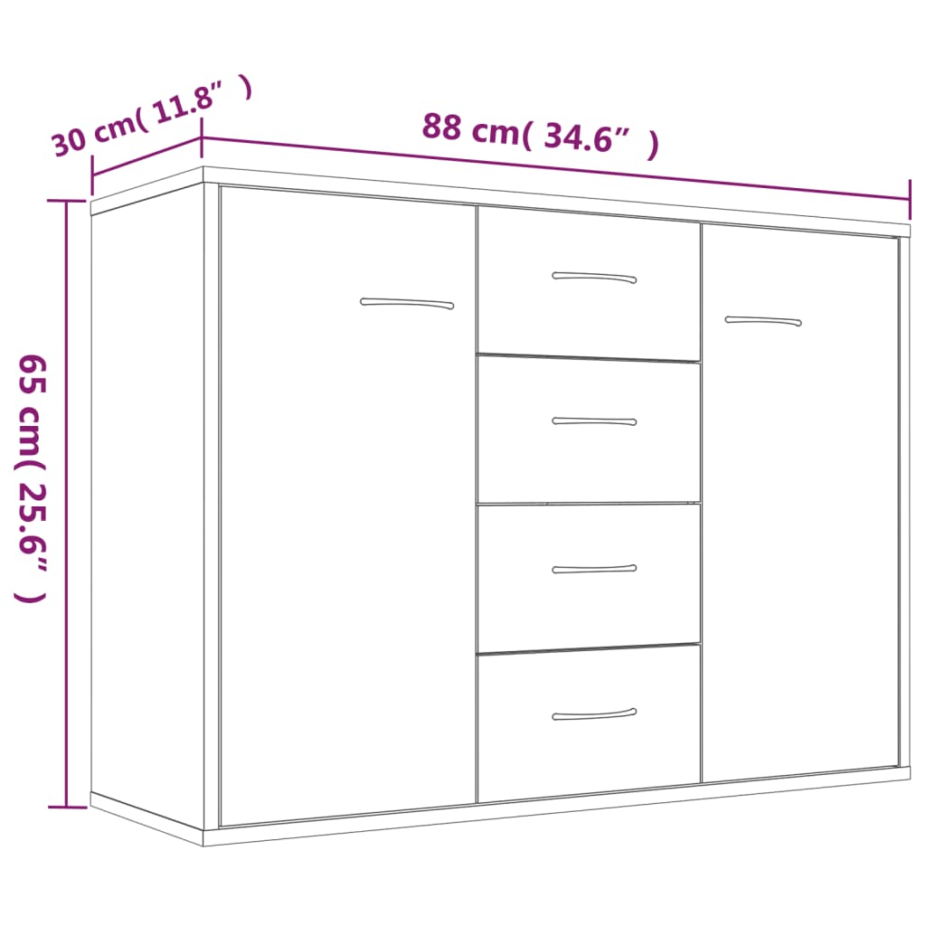 skænk 88x30x65 cm konstrueret træ røget egetræsfarve
