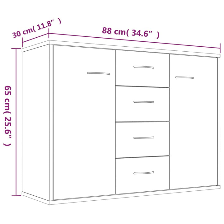 skænk 88x30x65 cm konstrueret træ røget egetræsfarve