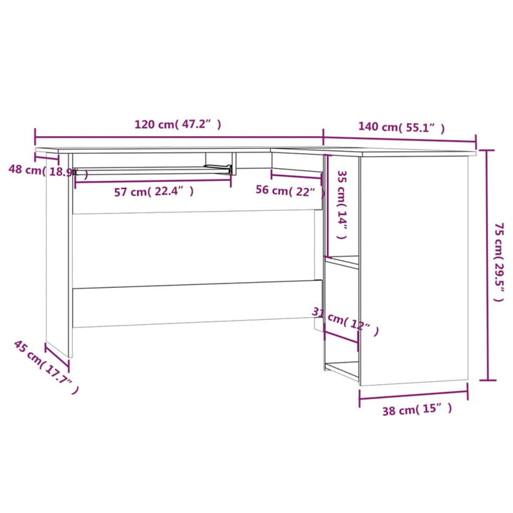 hjørneskrivebord 120x140x75 cm konstrueret træ grå sonoma-eg