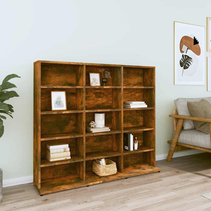 cd-reol 100x23x89,5 cm konstrueret træ røget egetræsfarve