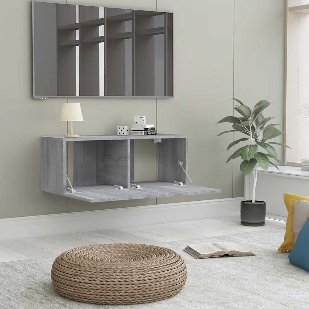 tv-bord 80x30x30 cm konstrueret træ grå sonoma-eg