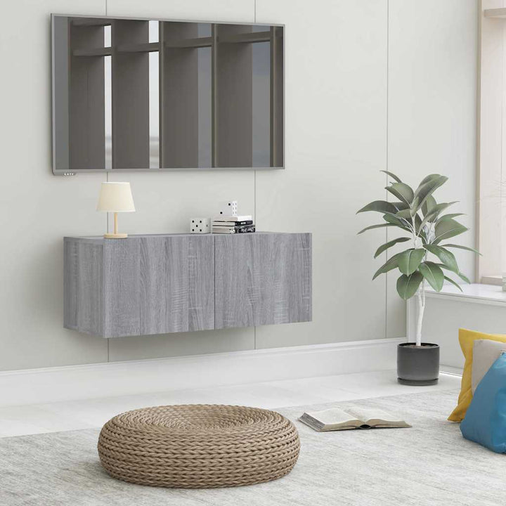 tv-bord 80x30x30 cm konstrueret træ grå sonoma-eg