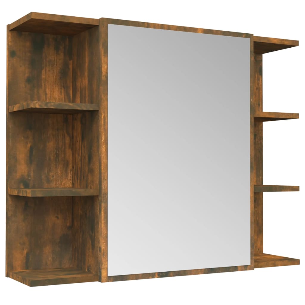 badeværelsesskab + spejl 80x20,5x64 cm konstrueret træ røget eg