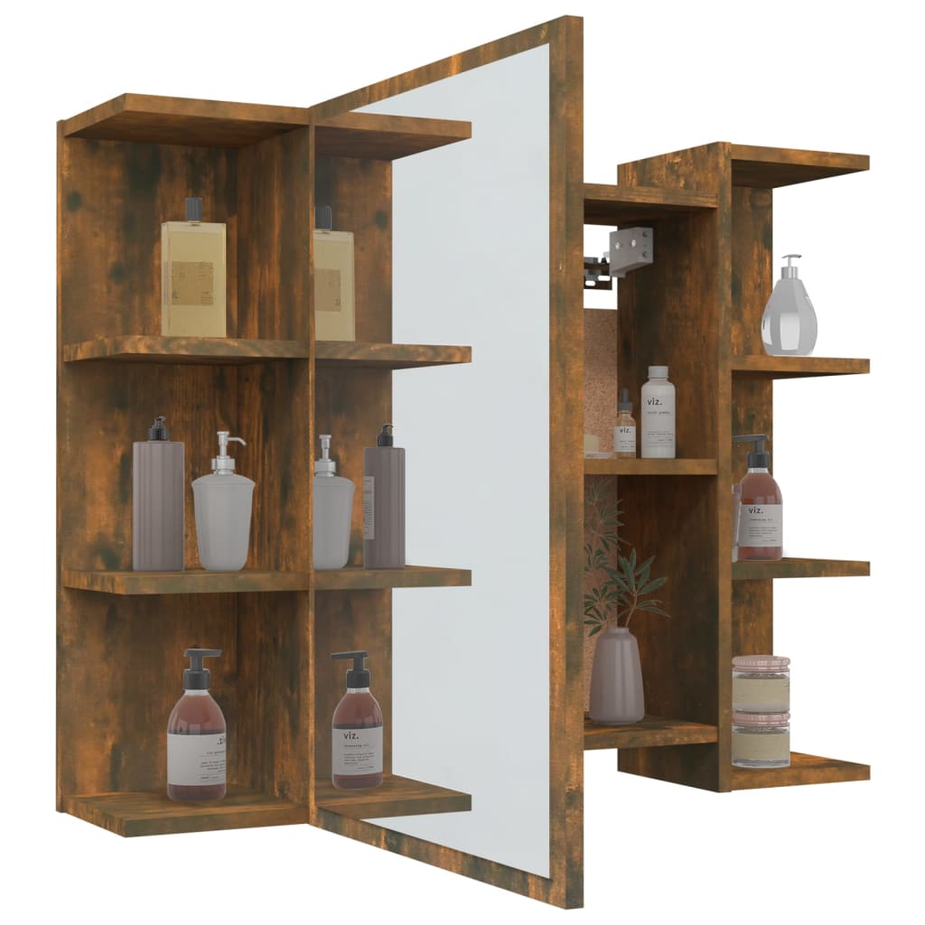 badeværelsesskab + spejl 80x20,5x64 cm konstrueret træ røget eg