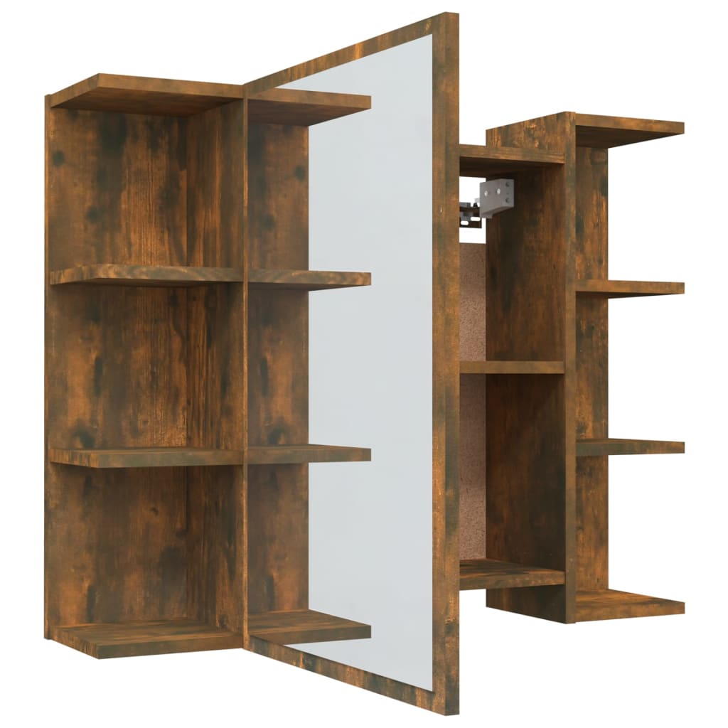 badeværelsesskab + spejl 80x20,5x64 cm konstrueret træ røget eg
