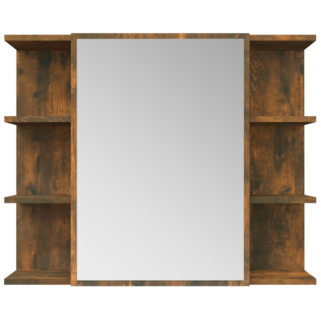 badeværelsesskab + spejl 80x20,5x64 cm konstrueret træ røget eg