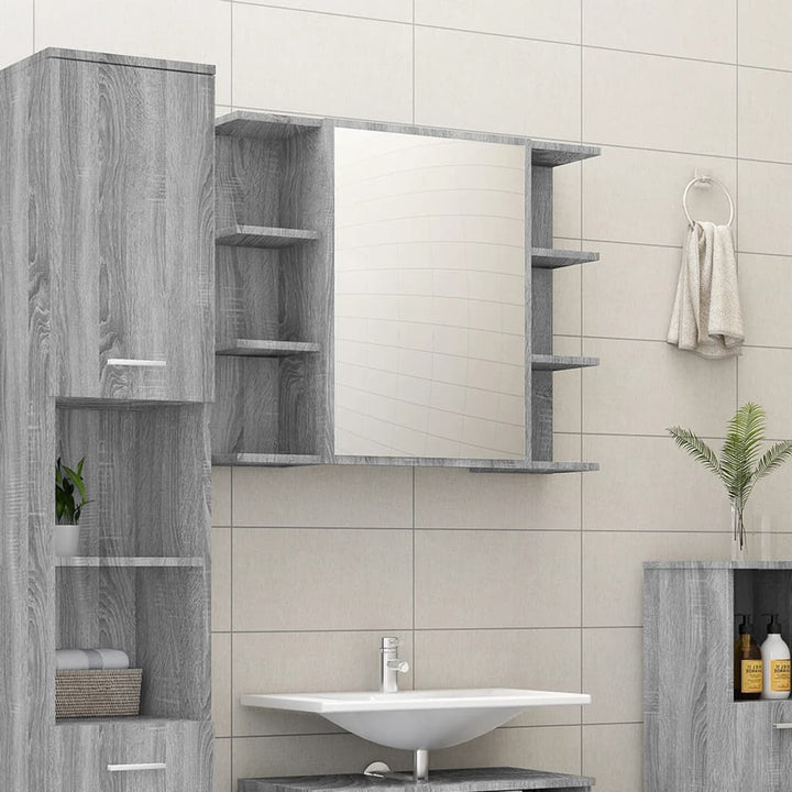 skab med spejl 80x20,5x64 cm konstrueret træ grå sonoma-eg