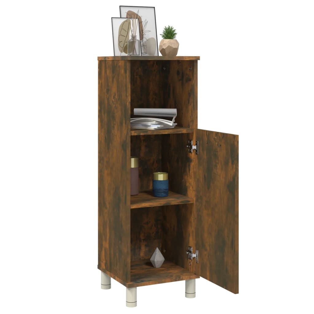 badeværelsesskab 30x30x95 cm konstrueret træ røget egetræ