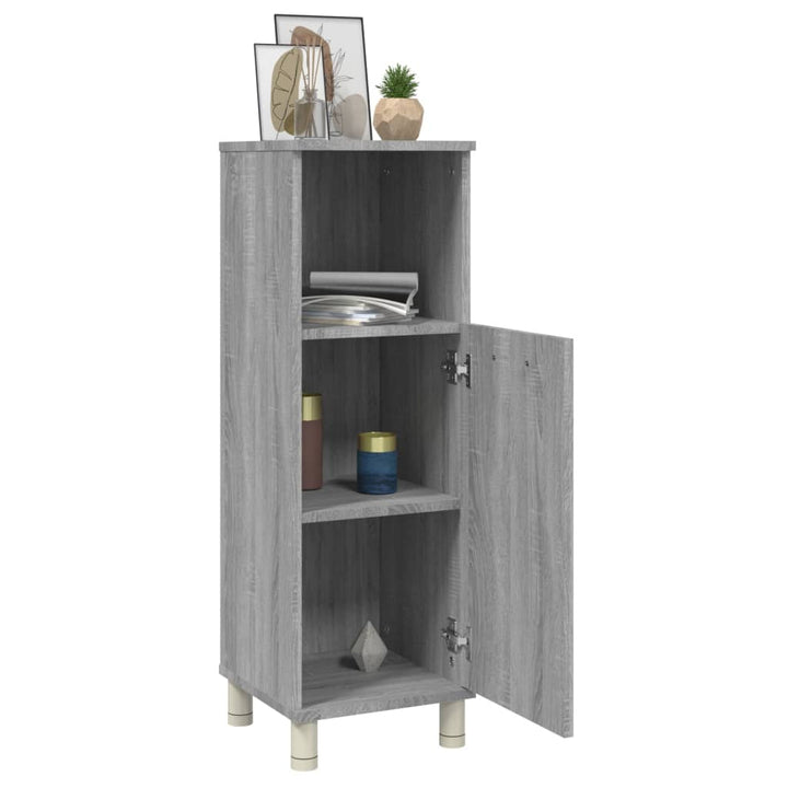 badeværelsesskab 30x30x95 cm konstrueret træ grå sonoma-eg