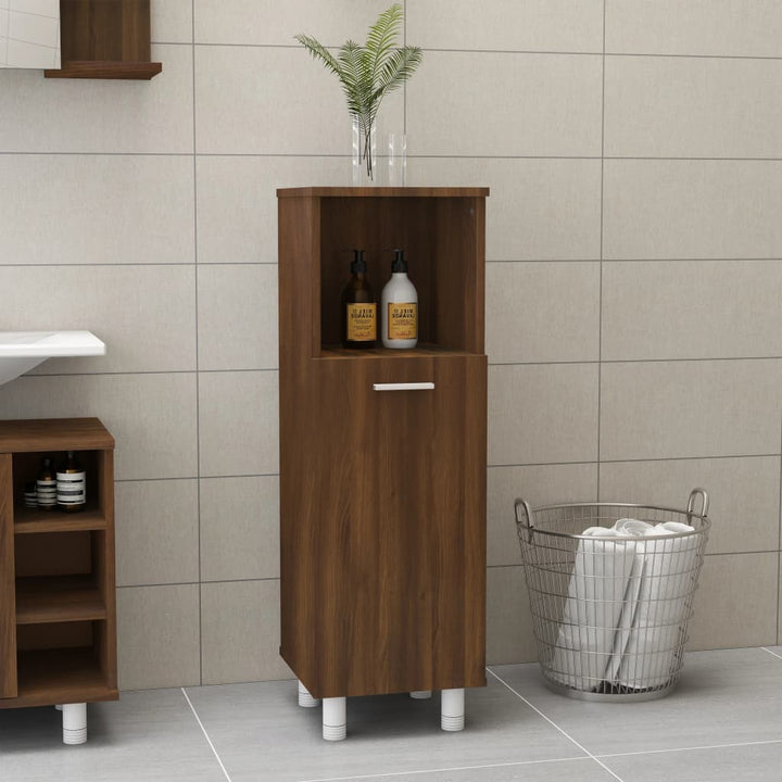 badeværelsesskab 30x30x95 cm konstrueret træ brunt egetræ
