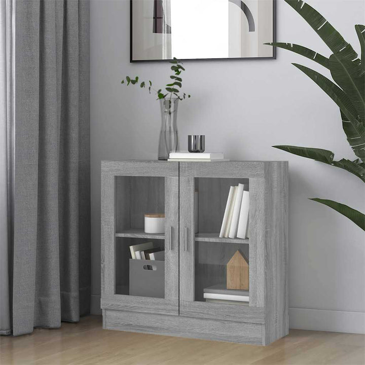 vitrineskab 82,5x30,5x80 cm konstrueret træ grå sonoma-eg