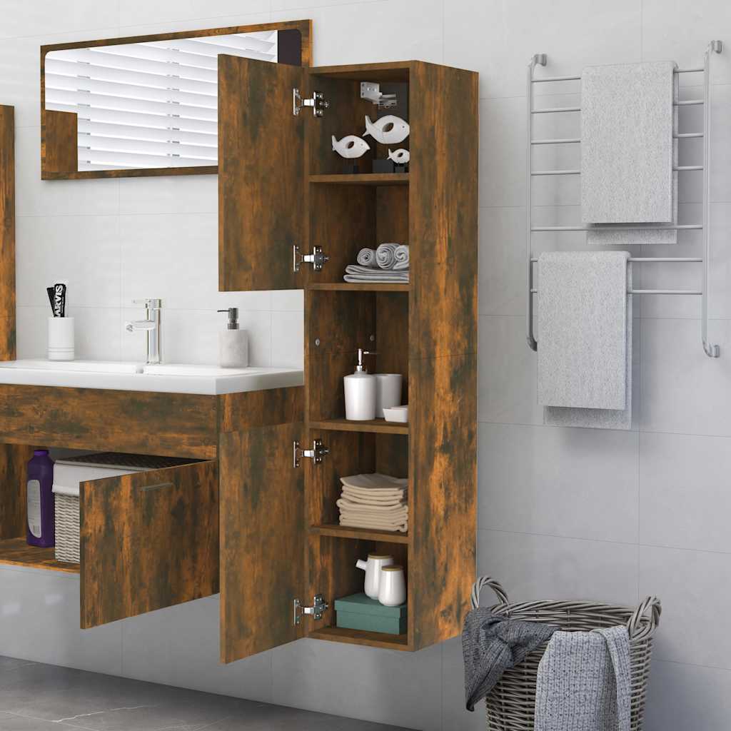 badeværelsesskab 30x30x130 cm konstrueret træ røget egetræ