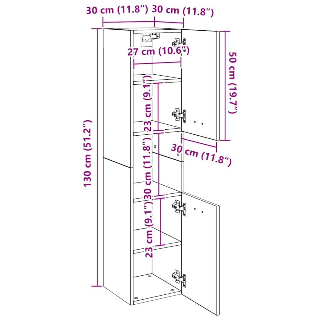 badeværelsesskab 30x30x130 cm konstrueret træ røget egetræ