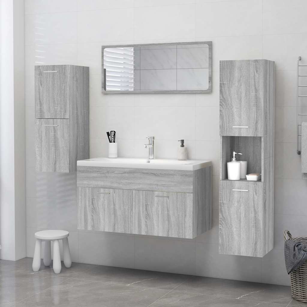 badeværelsesskab 30x30x130 cm konstrueret træ grå sonoma-eg