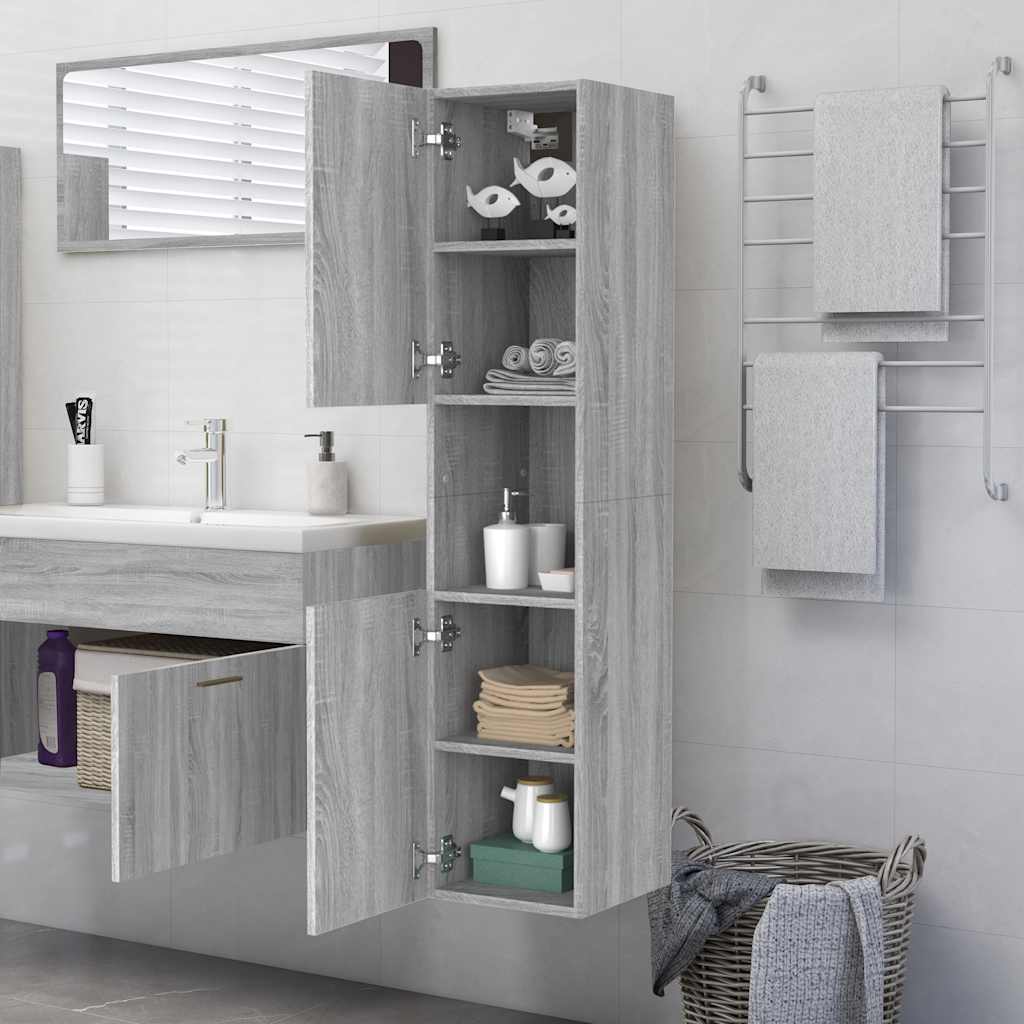 badeværelsesskab 30x30x130 cm konstrueret træ grå sonoma-eg