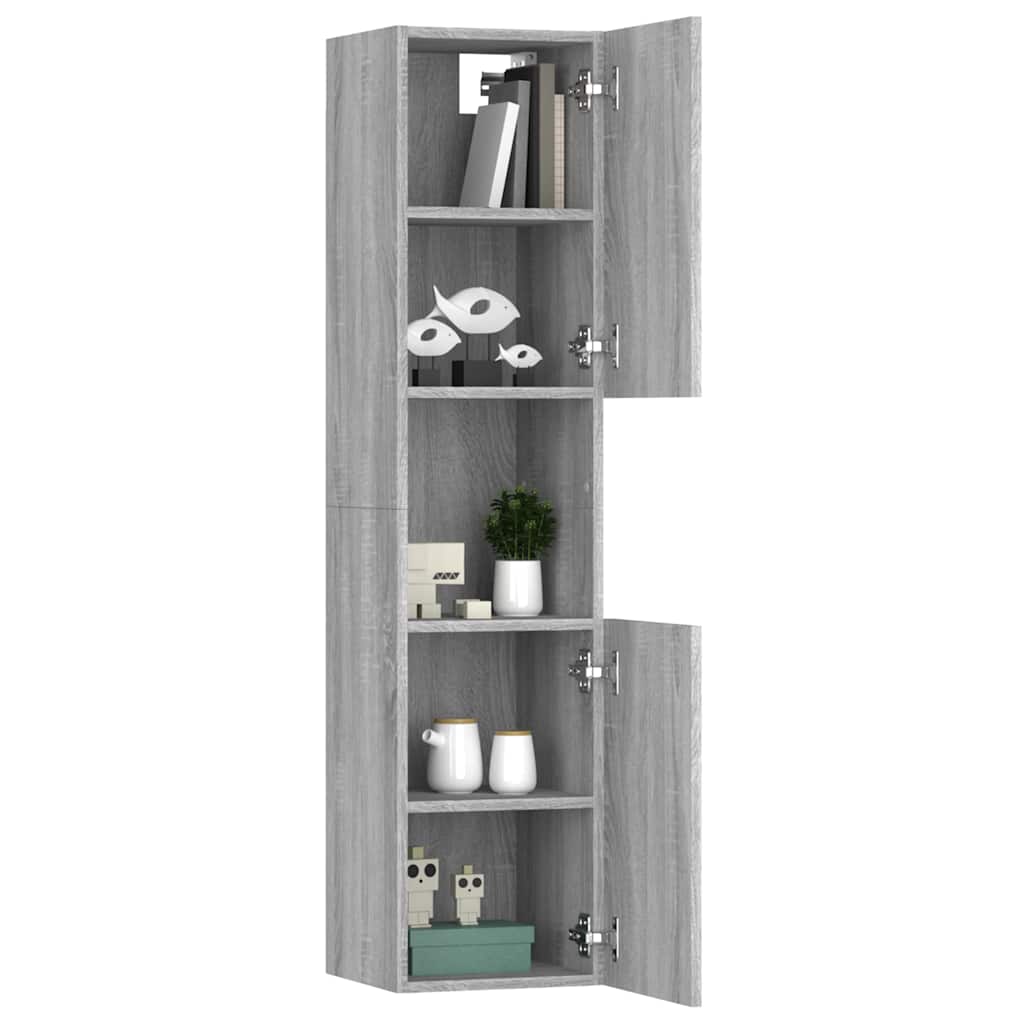 badeværelsesskab 30x30x130 cm konstrueret træ grå sonoma-eg