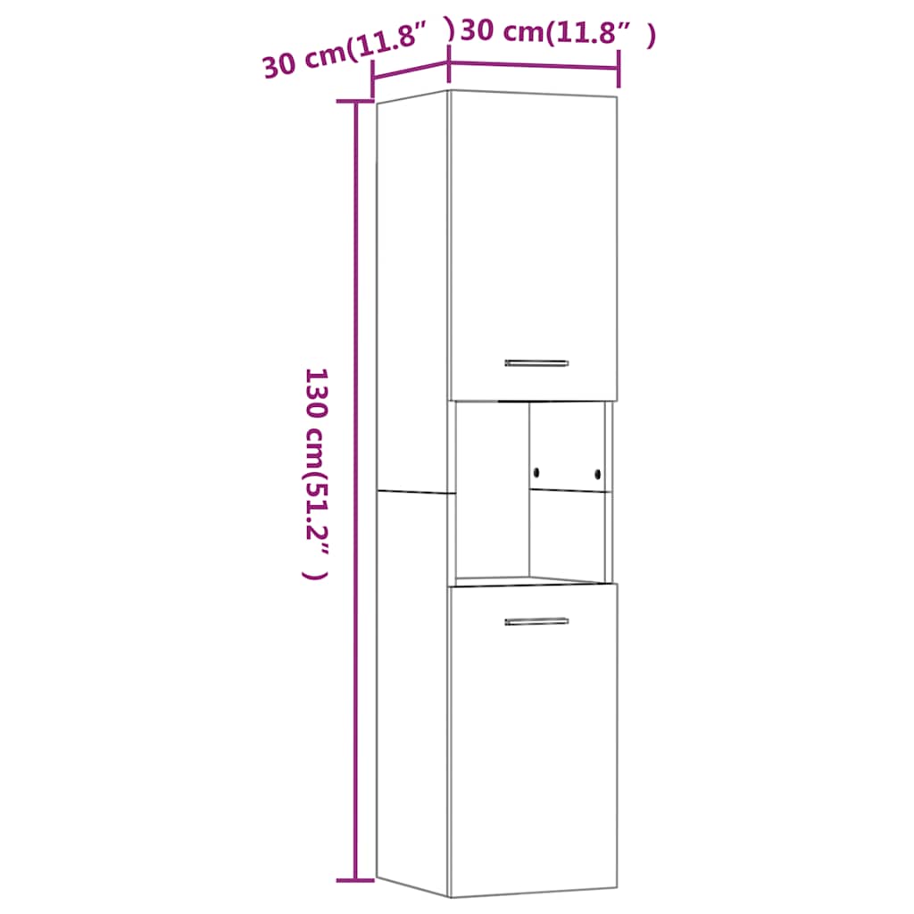 badeværelsesskab 30x30x130 cm konstrueret træ grå sonoma-eg