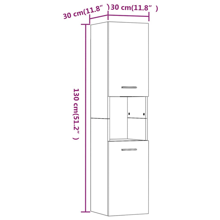 badeværelsesskab 30x30x130 cm konstrueret træ grå sonoma-eg