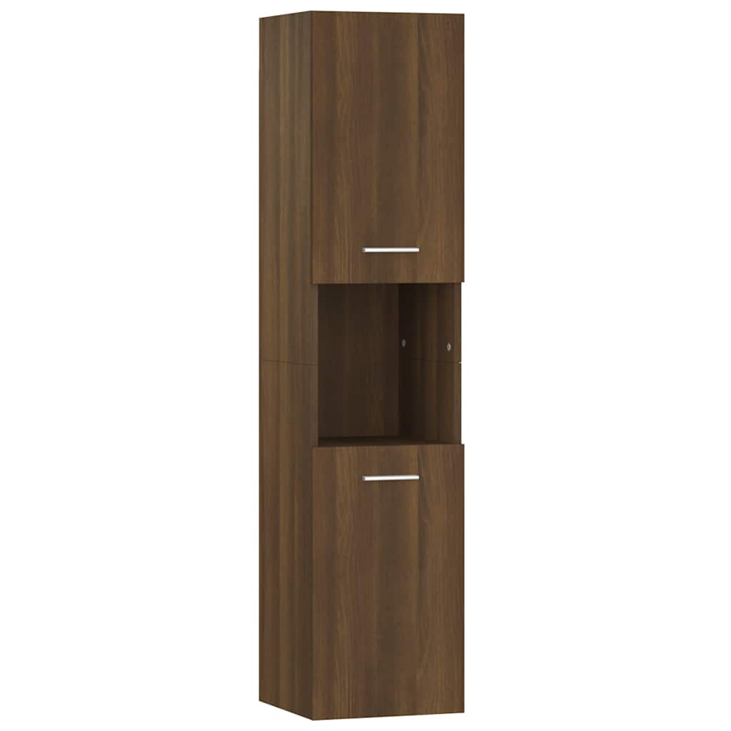 badeværelsesskab 30x30x130 cm konstrueret træ brun egetræ