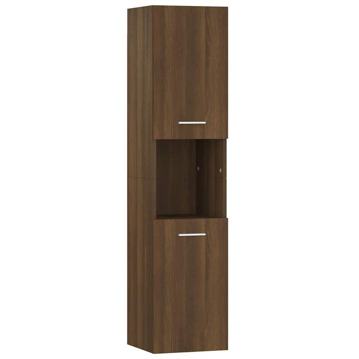 badeværelsesskab 30x30x130 cm konstrueret træ brun egetræ