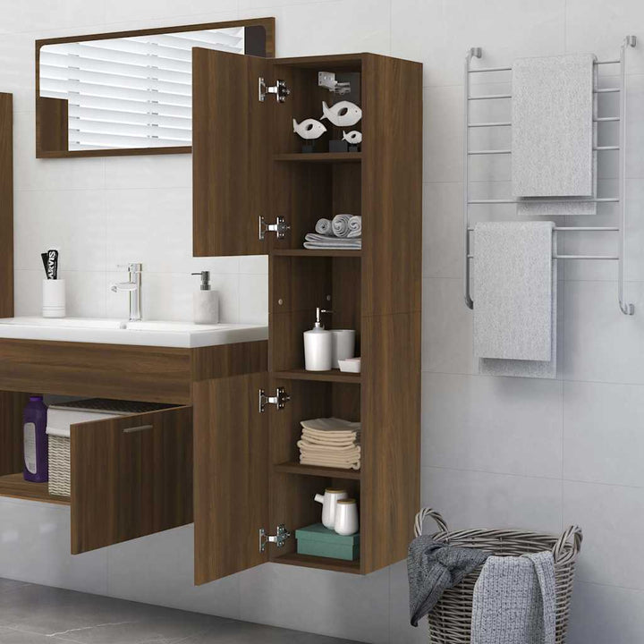 badeværelsesskab 30x30x130 cm konstrueret træ brun egetræ