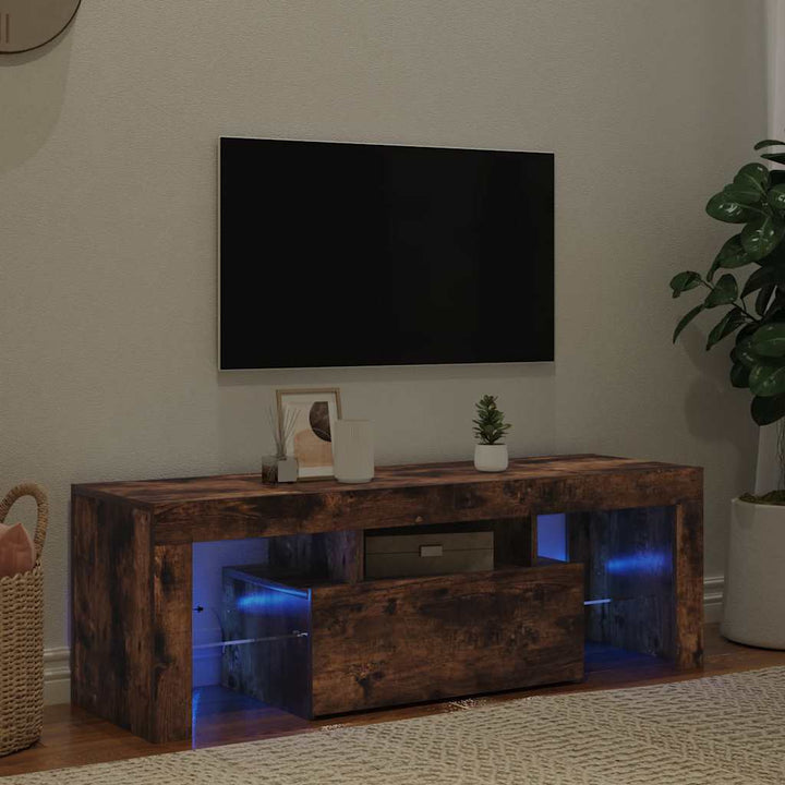 tv-bord med LED-lys 120x35x40 cm røget eg