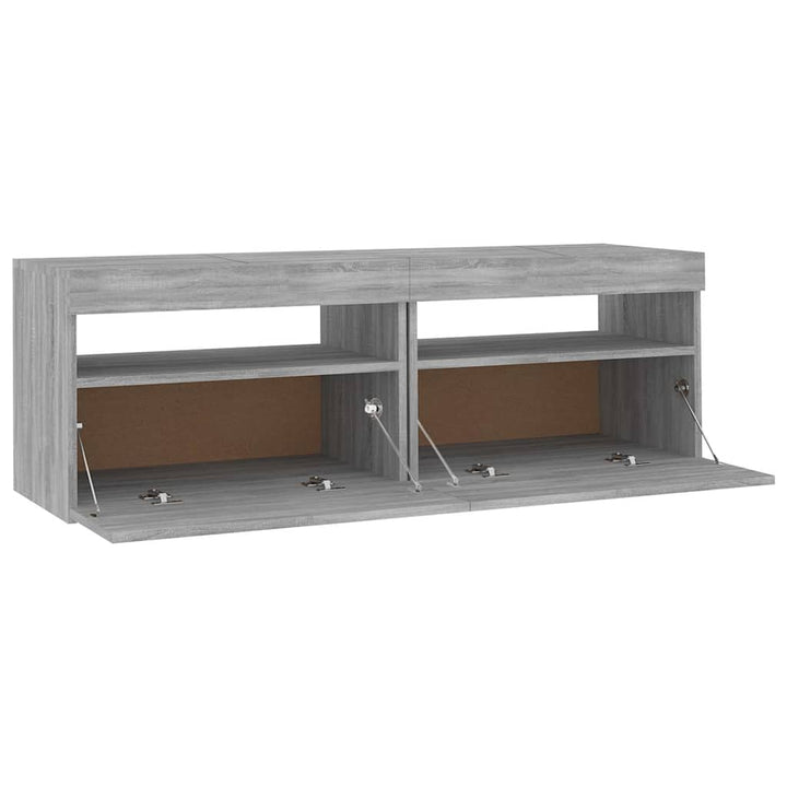 tv-bord med LED-lys 120x35x40 cm grå sonoma-eg