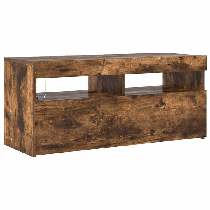 tv-bord med LED-lys 90x35x40 cm røget egetræsfarve