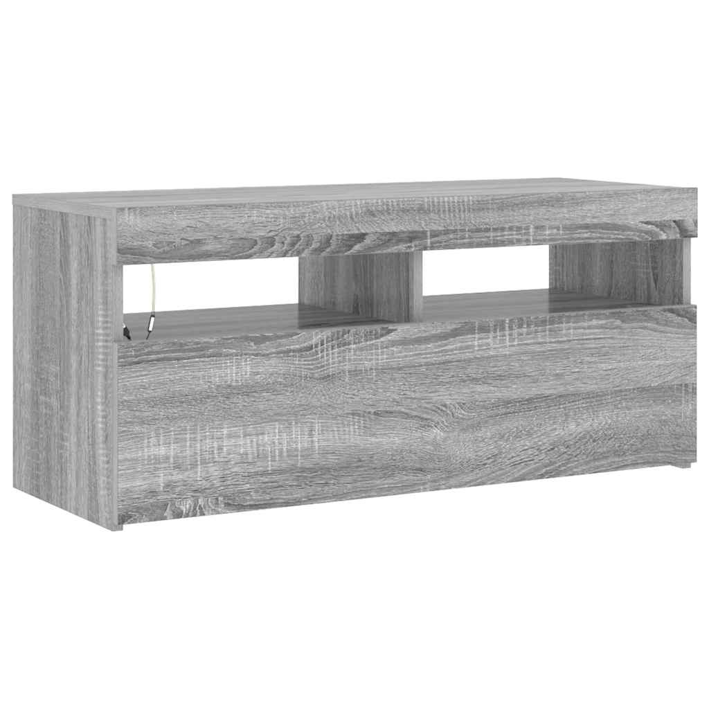 tv-bord med LED-lys 90x35x40 cm grå sonoma-eg