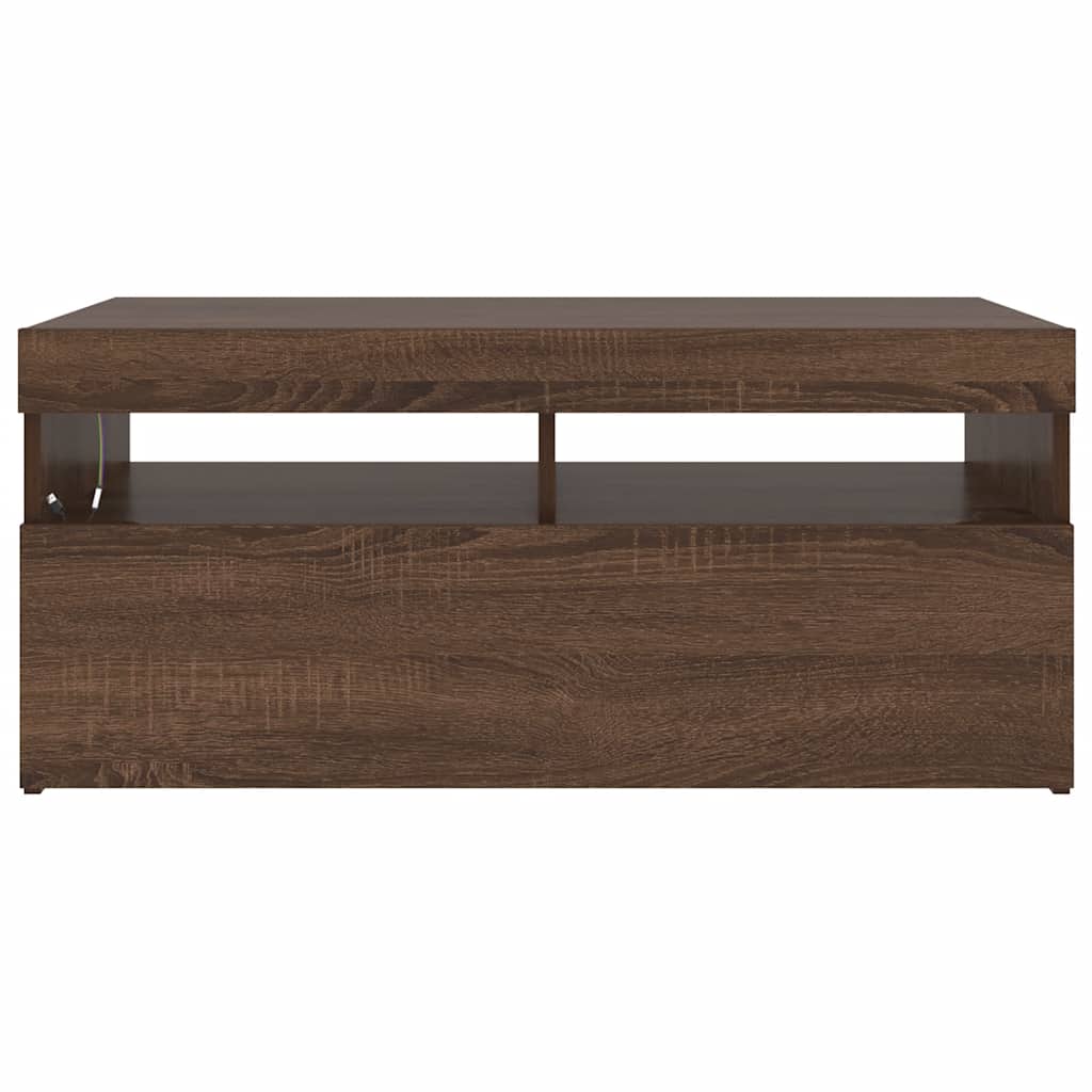 tv-bord med LED-lys 90x35x40 cm brun egetræsfarve