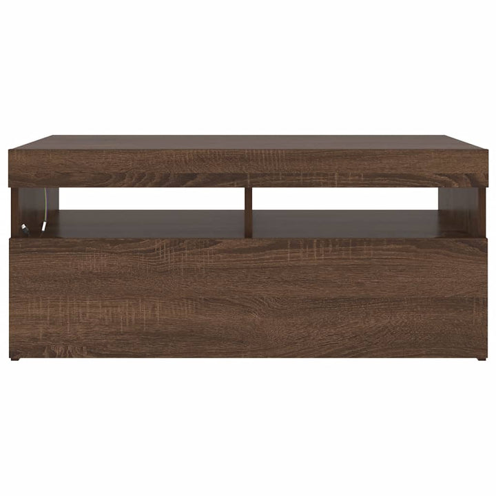 tv-bord med LED-lys 90x35x40 cm brun egetræsfarve