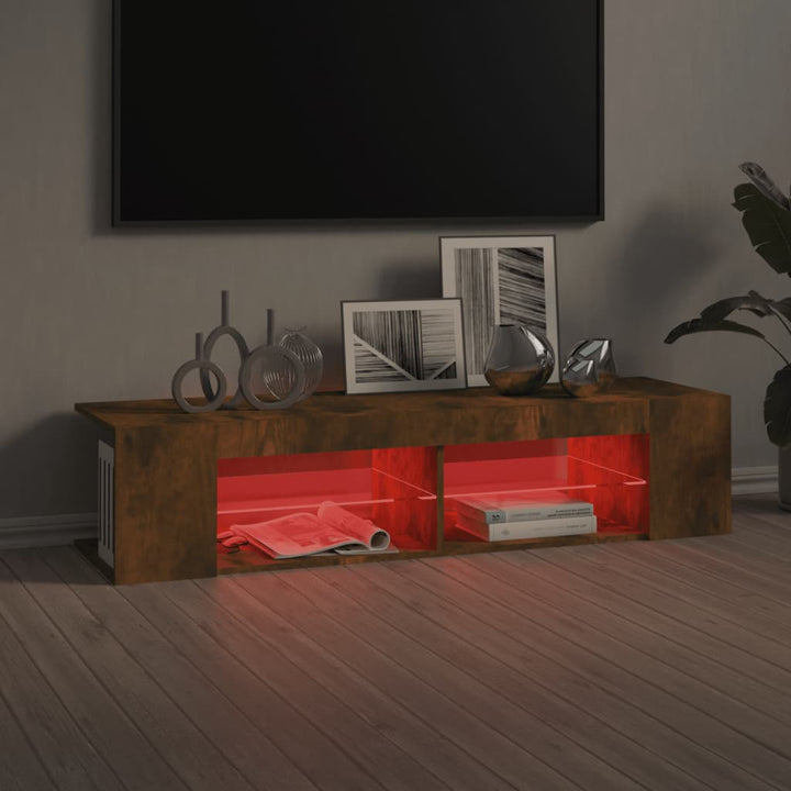 tv-bord med LED-lys 135x39x30 cm røget eg