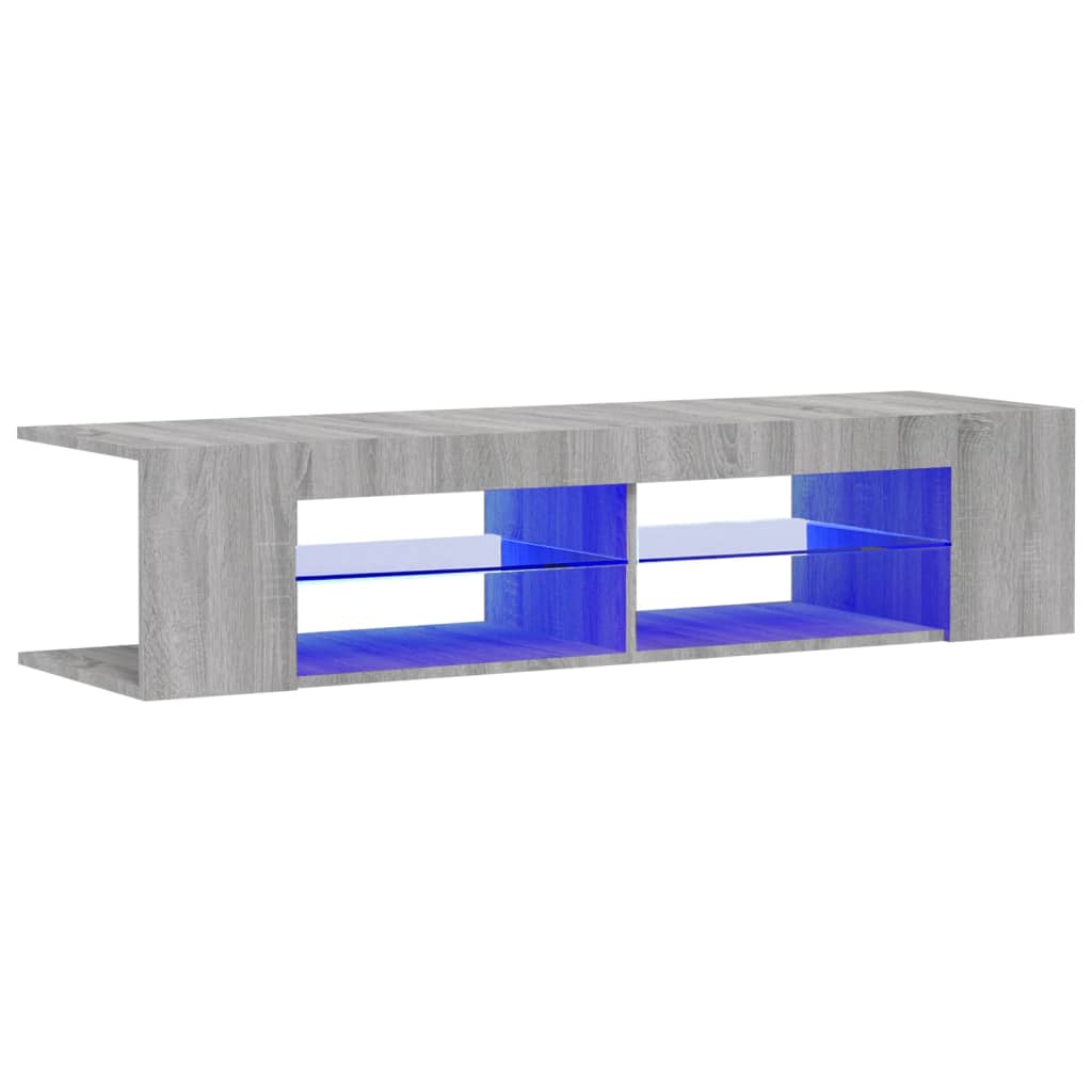 tv-bord med LED-lys 135x39x30 cm grå sonoma-eg