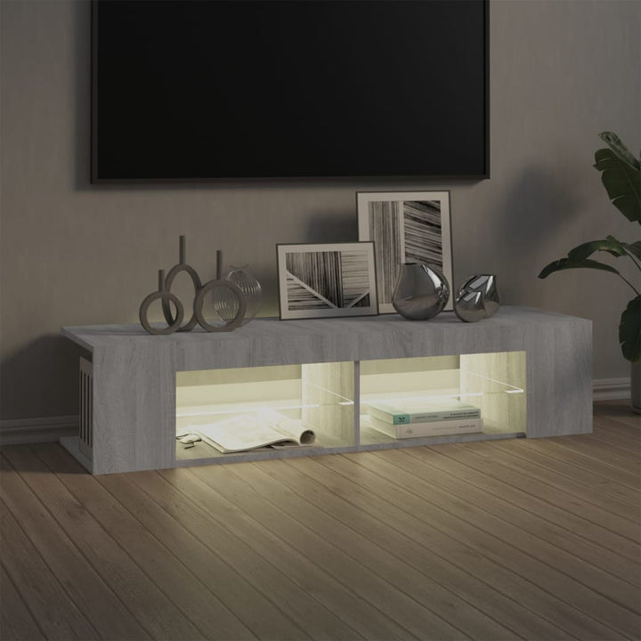 tv-bord med LED-lys 135x39x30 cm grå sonoma-eg