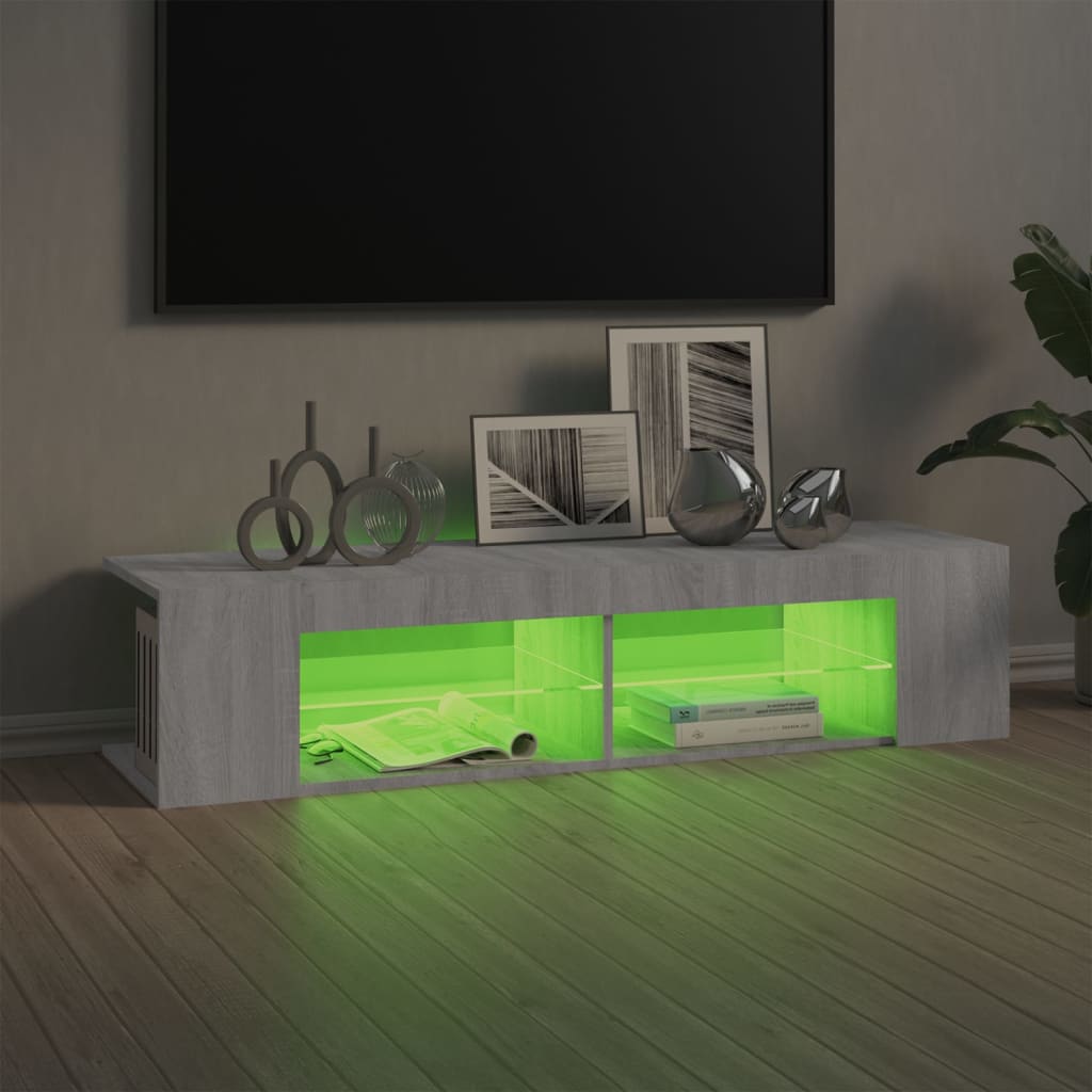 tv-bord med LED-lys 135x39x30 cm grå sonoma-eg