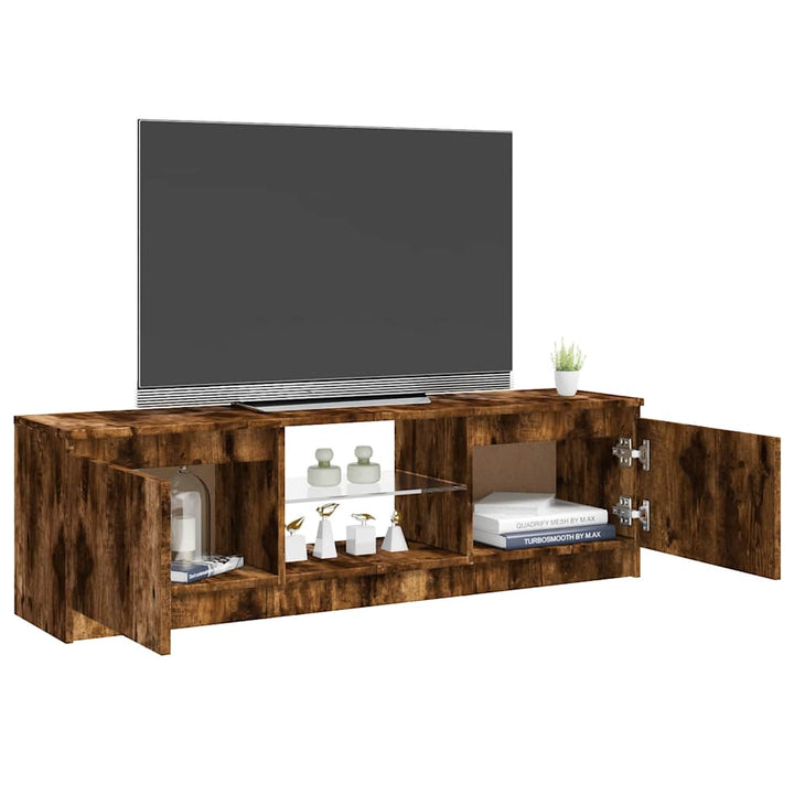 tv-bord med LED-lys 120x30x36 cm røget eg
