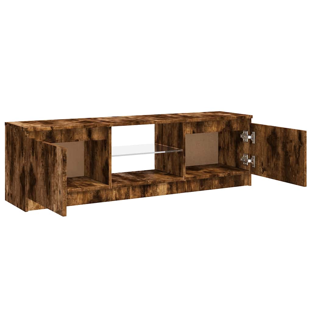 tv-bord med LED-lys 120x30x36 cm røget eg