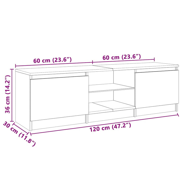 tv-bord med LED-lys 120x30x36 cm røget eg