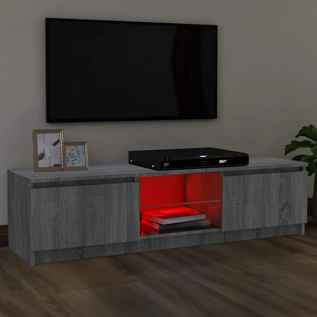 tv-bord med LED-lys 120x30x36 cm grå sonoma-eg