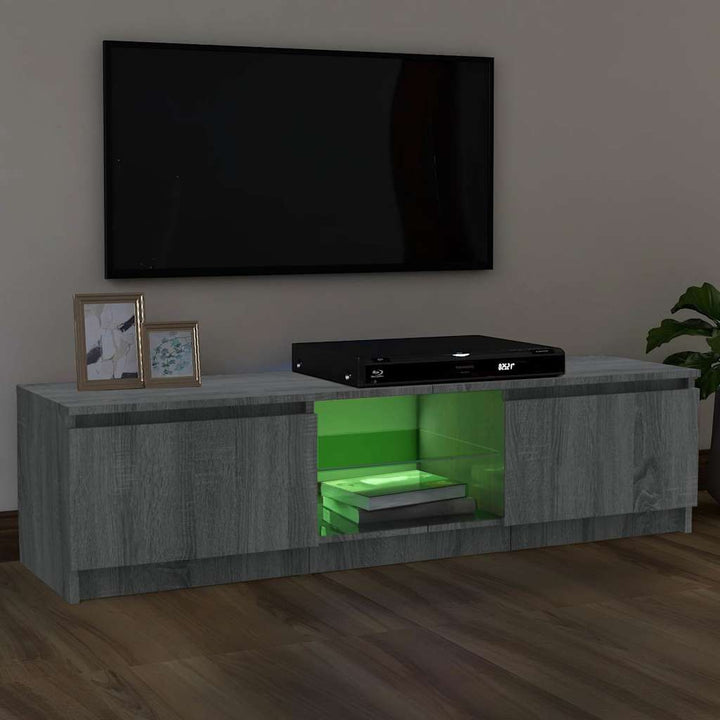 tv-bord med LED-lys 120x30x36 cm grå sonoma-eg