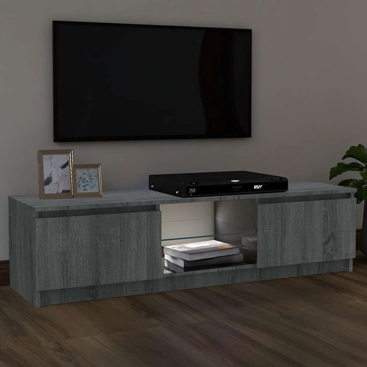 tv-bord med LED-lys 120x30x36 cm grå sonoma-eg